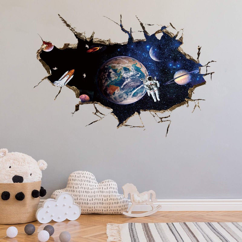 DILIBRA 3D Planet Galaxy Astronaut Wall Stickers, DILIBRA Removable Universe Outer Space Spacecraft View Window Wall Decals for Kids Children Bedroom Living Room Decor - Image 4